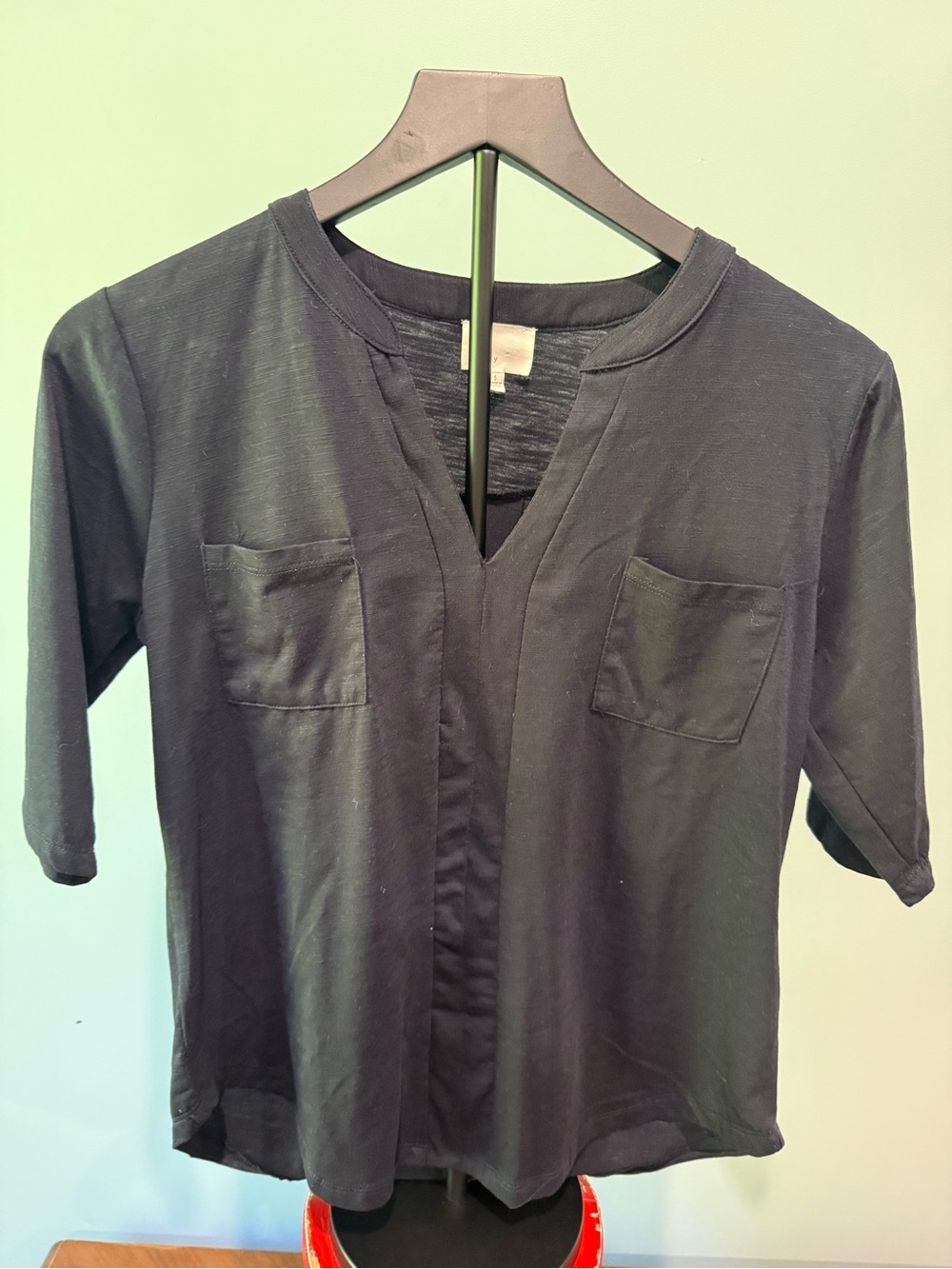 Women's Navy Blue V-Neck Pocket Tunic Top